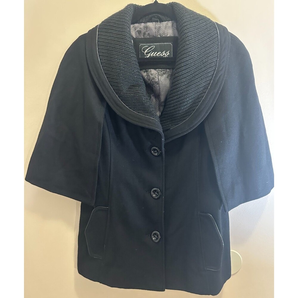 Guess Black Wool Blend Cape Jacket SIZE M